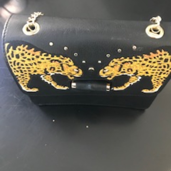 Neiman Marcus Medium Sized Black Embroidered Leopard Bag - Picture 5 of 6